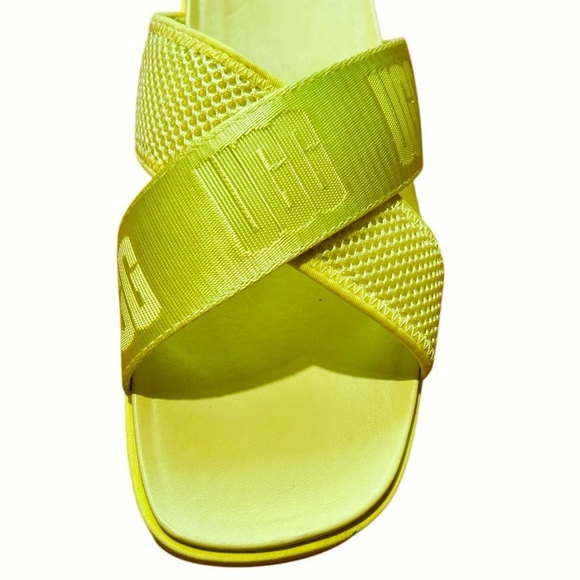 UGG Emily Mesh Slide Sandals sz 10  Pollen Yellow 1119491 Leather Footbed Sporty - Picture 3 of 6